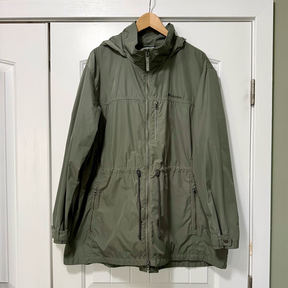 Columbia Olive Hooded Rain Jacket - Women's Lightweight Zip Front